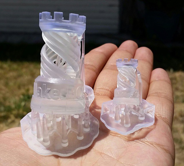 1x and 2x Rooks. Clear Resin 3D Prints of a Rook from a Form1+ SLA 3D